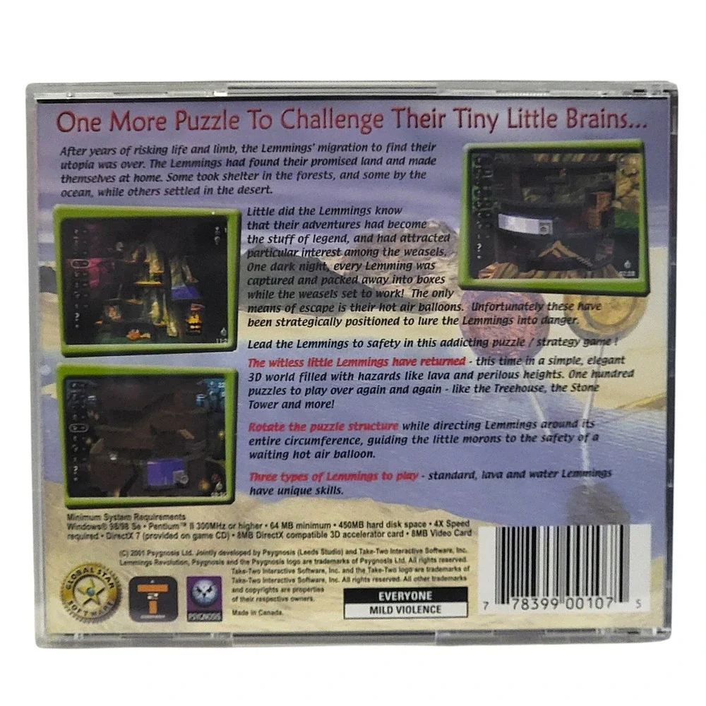 VTG‎ Lemmings Revolution PC Game 2001 CD-ROM Rated E Puzzle Strategy Psygnosis